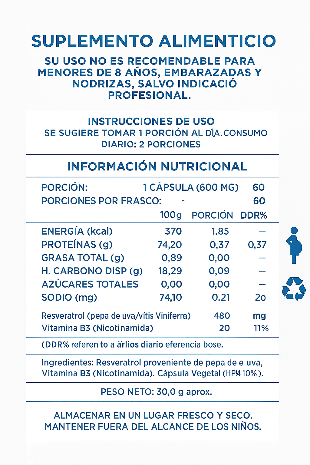 NAD+ RESVERATROL 1000MG 60 CAPS ORIGINAL