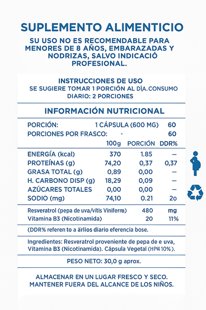 NAD+ RESVERATROL 1000MG 60 CAPS ORIGINAL