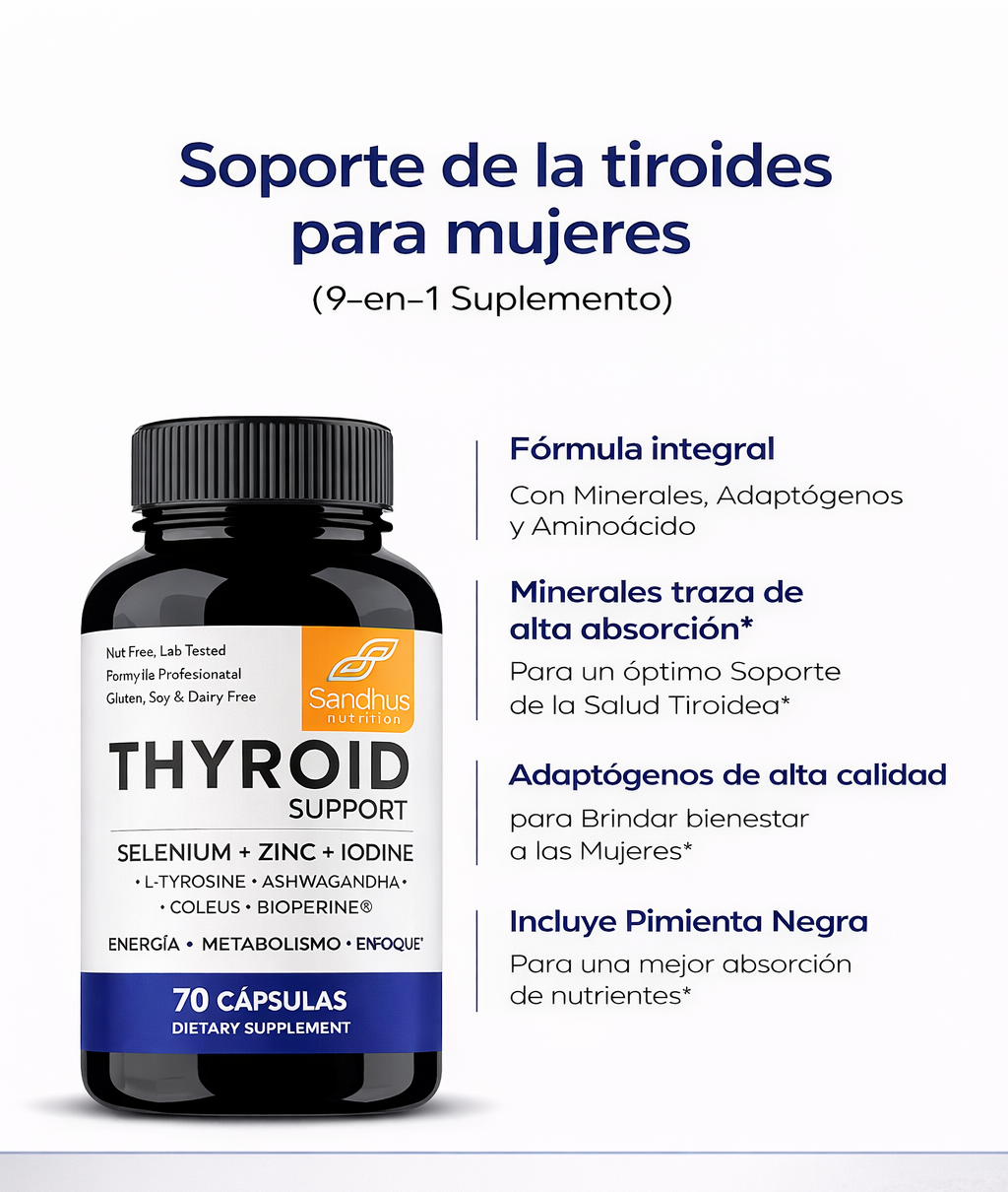 THYROID SUPPORT® - Suplemento para Tiroides con Selenio, Zinc y Yodo — Complemento Natural para Hipotiroidismo y Hashimoto.