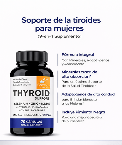 THYROID SUPPORT® - Suplemento para Tiroides con Selenio, Zinc y Yodo — Complemento Natural para Hipotiroidismo y Hashimoto.